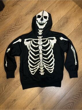 🎃Black Skeleton Print Hooded Sweatshirt - sz L